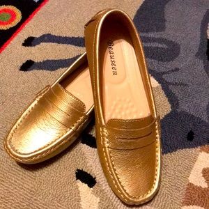 New BEAUSEEN Women's Gold Driving Moccasin Penny Loafers Leather Size  7.5